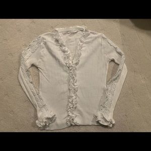 Anne Fontaine Women’s White Ruffle Front Cardigan Sweater Size 44 Large US 10